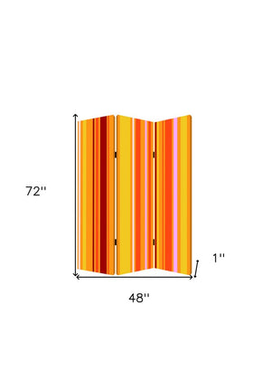 72" Orange And Yellow Canvas Folding Three Panel Screen Room Divider