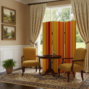 72" Orange And Yellow Canvas Folding Three Panel Screen Room Divider