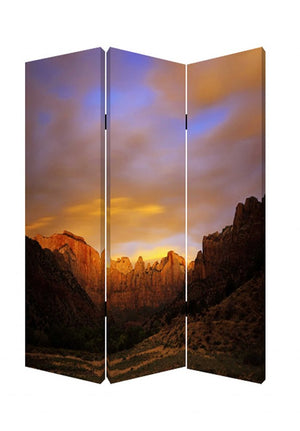72" Brown Canvas Folding Three Panel Screen Room Divider
