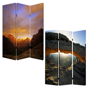 72" Brown Canvas Folding Three Panel Screen Room Divider