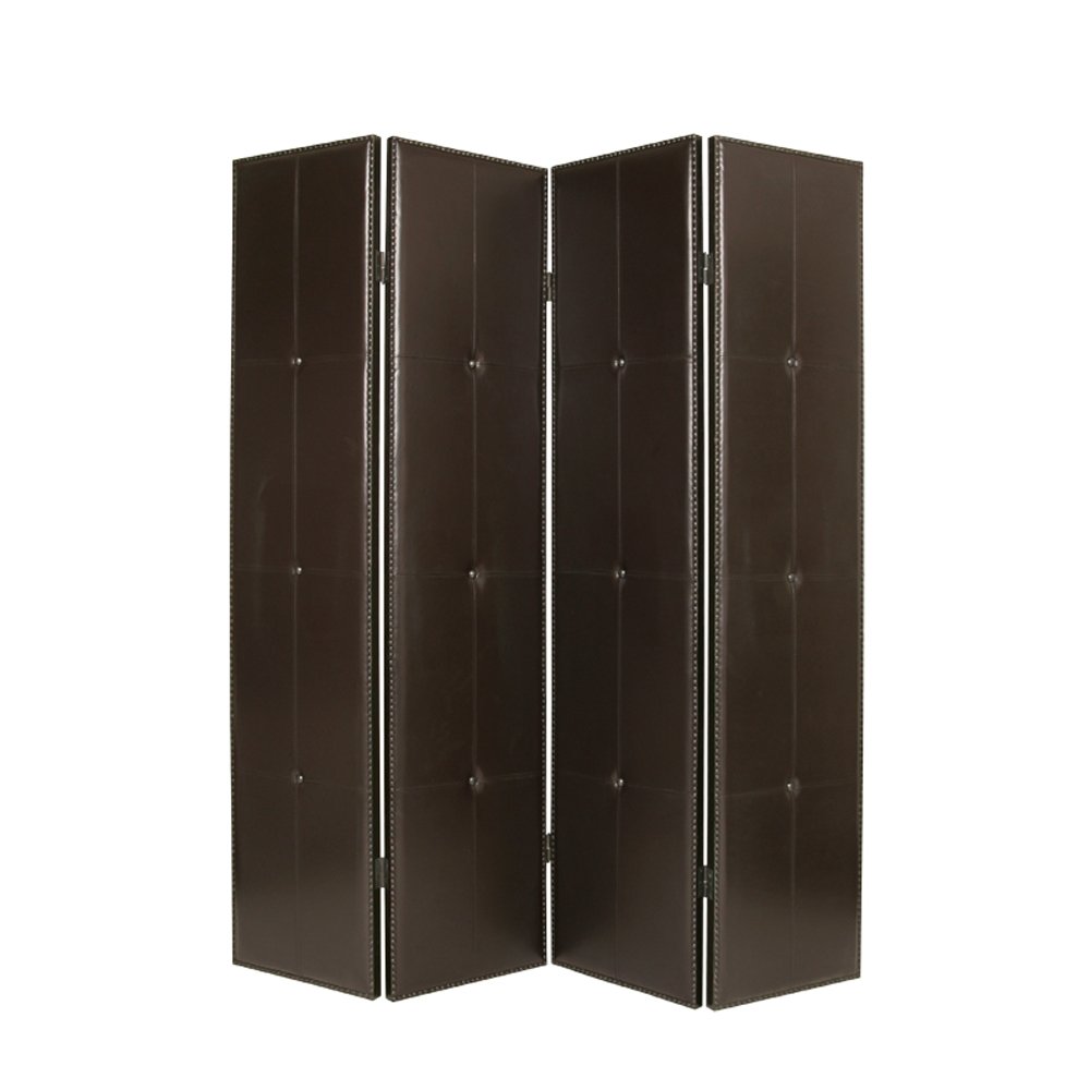 84" Brown Faux Leather Folding Four Panel Screen Room Divider