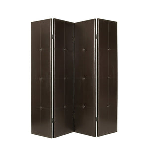 84" Brown Faux Leather Folding Four Panel Screen Room Divider