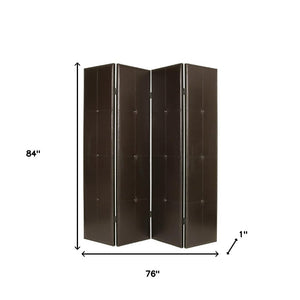 84" Brown Faux Leather Folding Four Panel Screen Room Divider