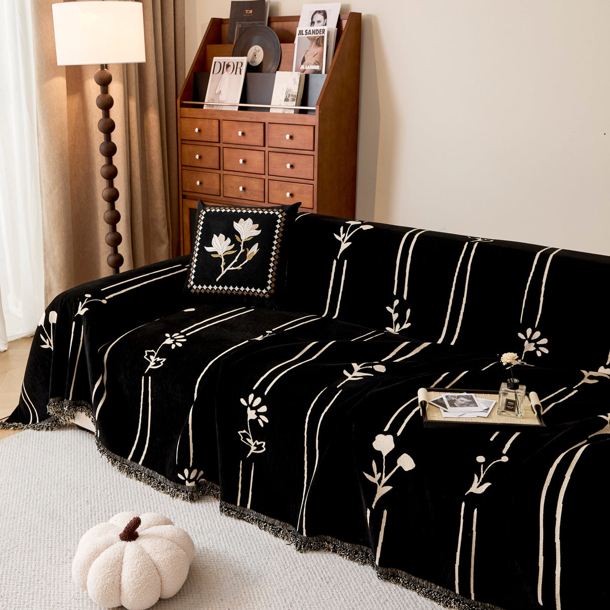 Chenille Jacquard Sofa Throw Cover with Tassel Soft Thick Couch Protector Blanket