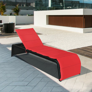 Patio Rattan Lounge Chair Back Adjustable Chaise Recliner  with Cushioned-White