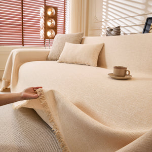 Natural Textured Linen Couch Cover, Breathable & Hypoallergenic Furniture Protector