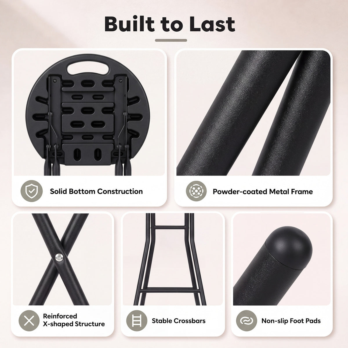 27.5" Folding Bar Stool with HDPE Seat & Carry Handle for Kitchen Bar Fishing-Black