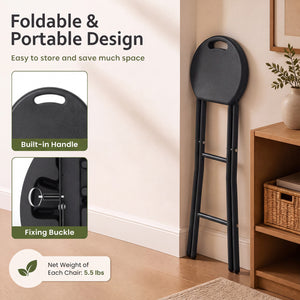 27.5" Folding Bar Stool with HDPE Seat & Carry Handle for Kitchen Bar Fishing-Black