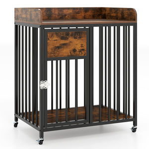 27.5 Inch Dog Crate Furniture with Wheels for Small Dogs and Puppies-Rustic Brown
