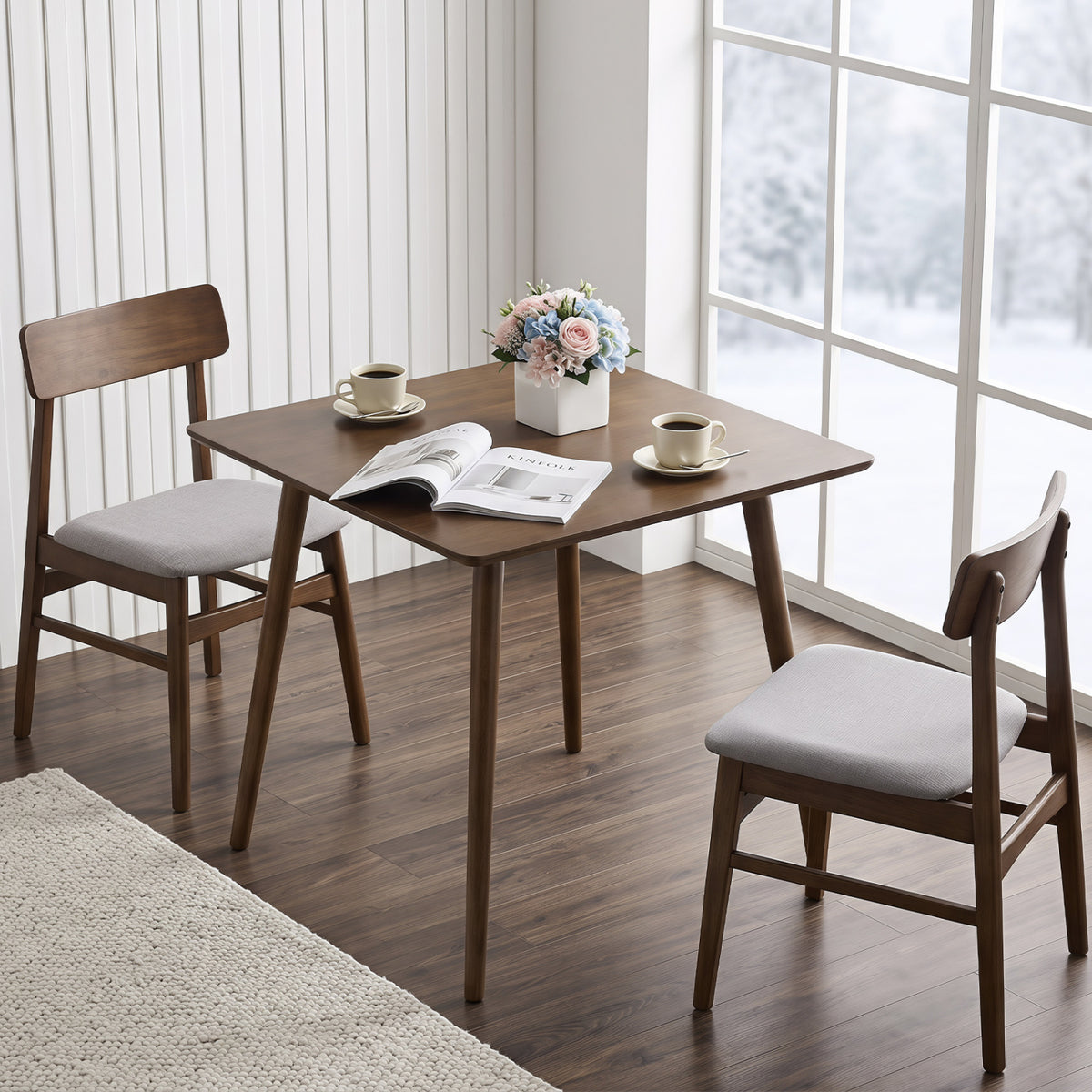 27.5 Inch Small Square Wooden Dining Table for 2-4 People Space-Saving Dining Room Table-Walnut
