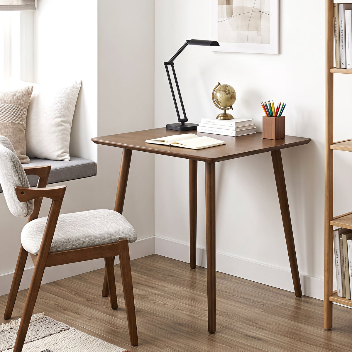 27.5 Inch Small Square Wooden Dining Table for 2-4 People Space-Saving Dining Room Table-Walnut