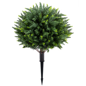 27.5 inch Artificial Cypress Topiary Trees with Ground Spikes Set of 2