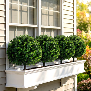 27" Artificial Boxwood Topiary Trees Set of 2 with Ground Spikes for Porch Patio