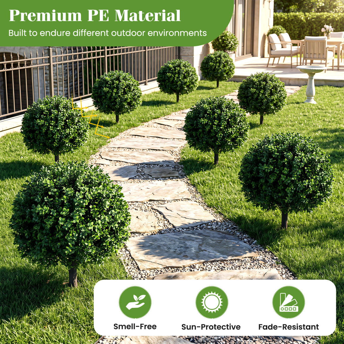 27" Artificial Boxwood Topiary Trees Set of 2 with Ground Spikes for Porch Patio