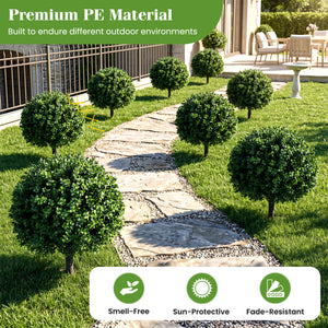 27" Artificial Boxwood Topiary Trees Set of 2 with Ground Spikes for Porch Patio