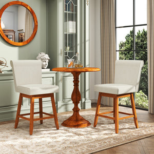 27 Inch Counter Height Bar Chairs with Rubber Wood Legs Set of 2-Beige