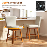 27 Inch Counter Height Bar Chairs with Rubber Wood Legs Set of 2-Beige