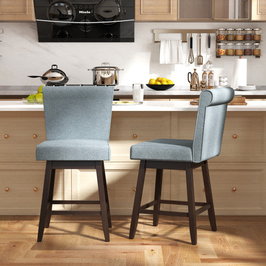 27 Inch Counter Height Bar Chairs with Rubber Wood Legs Set of 2-Gray