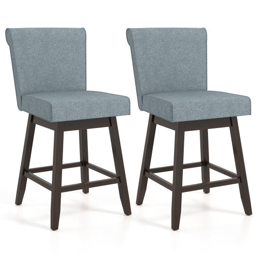 27 Inch Counter Height Bar Chairs with Rubber Wood Legs Set of 2-Gray