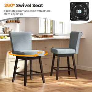 27 Inch Counter Height Bar Chairs with Rubber Wood Legs Set of 2-Gray