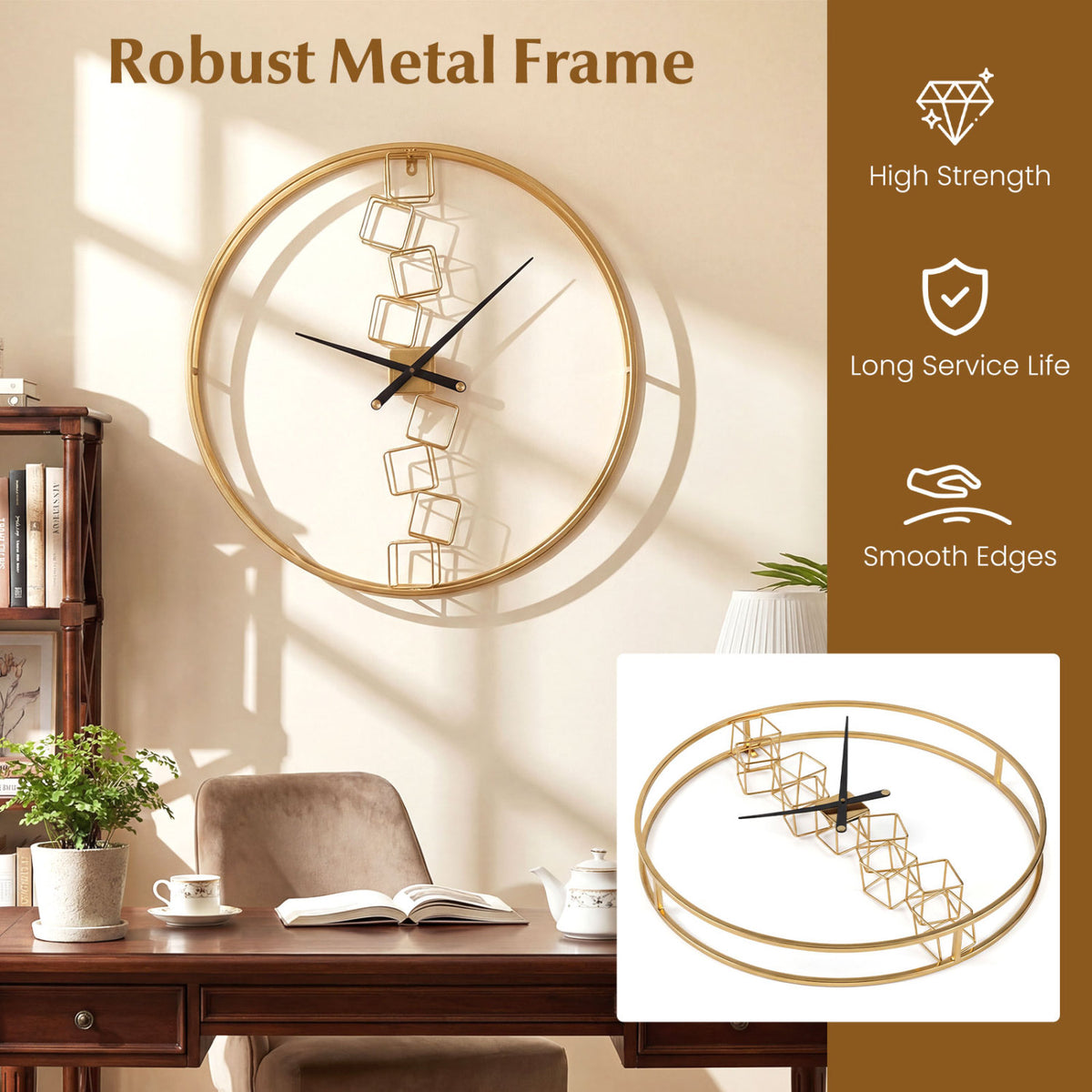 27 Inch Large Wall Clock for Living Room Bedroom Kitchen-Yellow