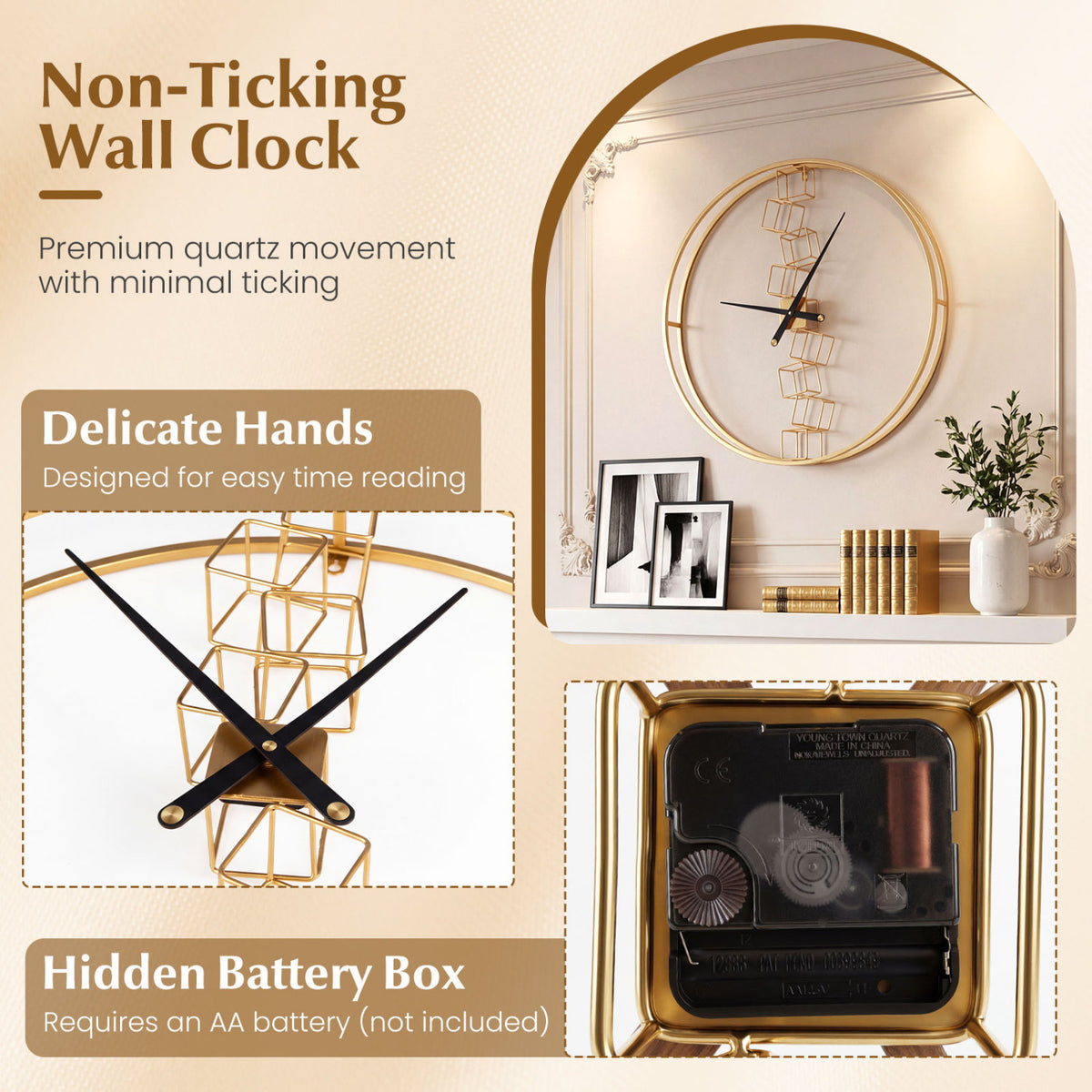 27 Inch Large Wall Clock for Living Room Bedroom Kitchen-Yellow