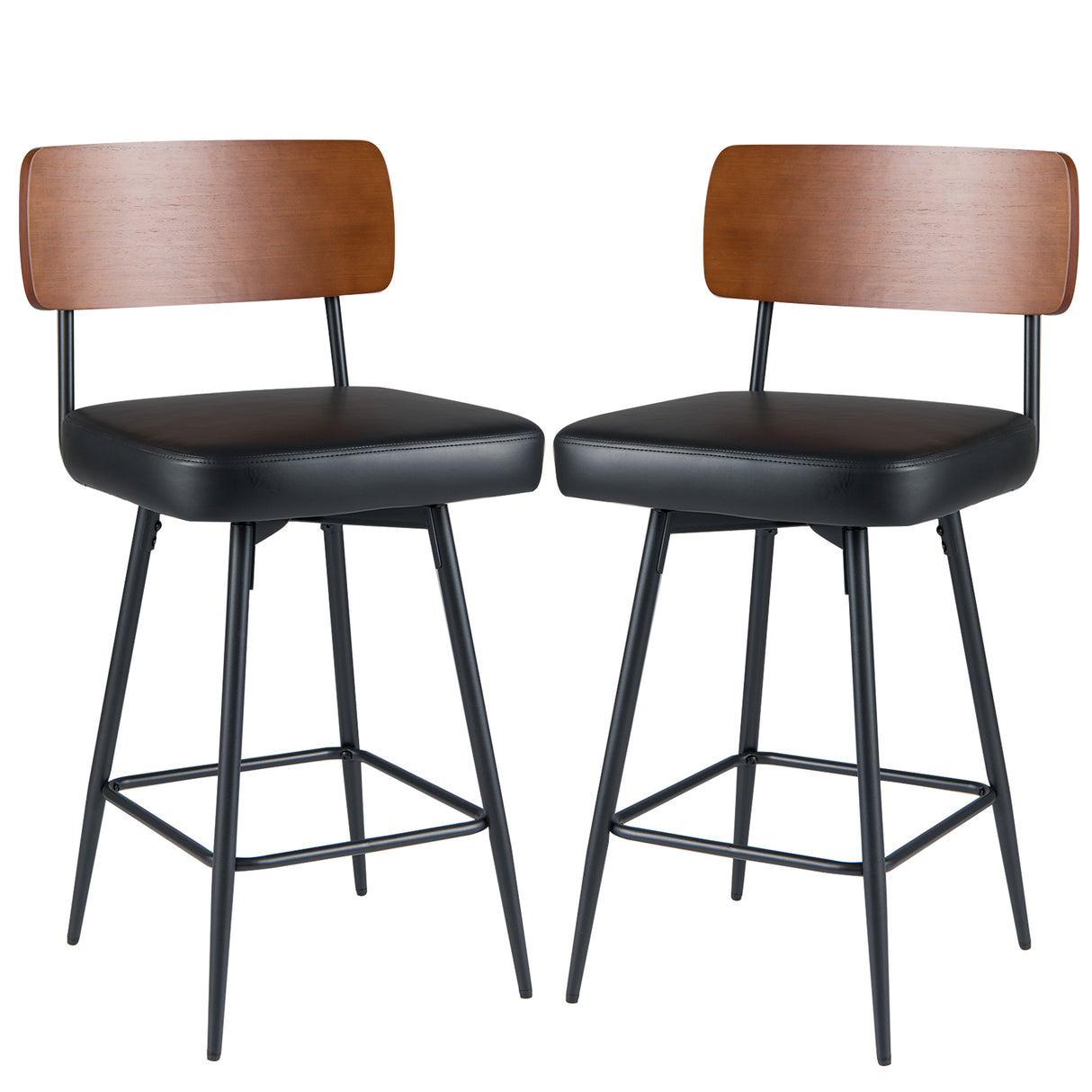 27 Inch Padded Counter Barstools Set of 2 with Metal Legs-Black