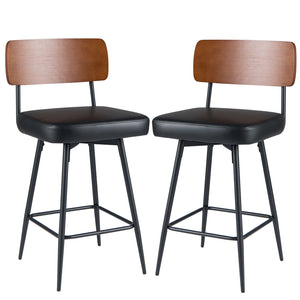 27 Inch Padded Counter Barstools Set of 2 with Metal Legs-Black