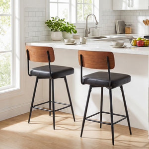 27 Inch Padded Counter Barstools Set of 2 with Metal Legs-Black
