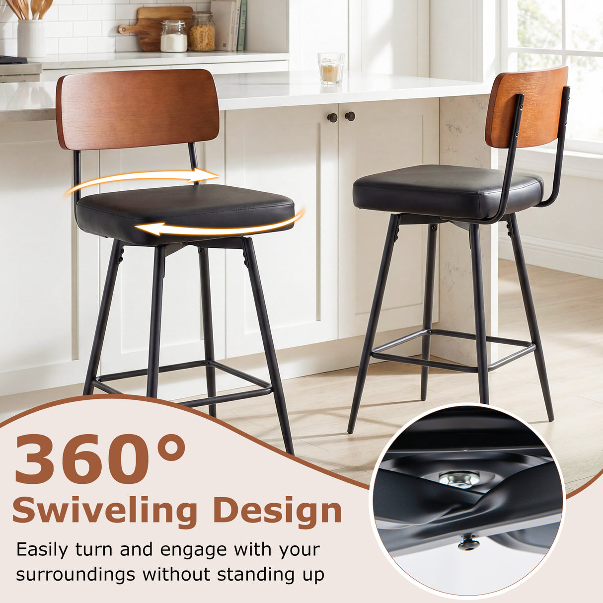 27 Inch Padded Counter Barstools Set of 2 with Metal Legs-Black