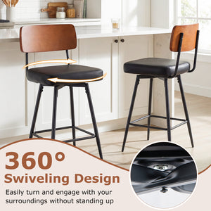 27 Inch Padded Counter Barstools Set of 2 with Metal Legs-Black