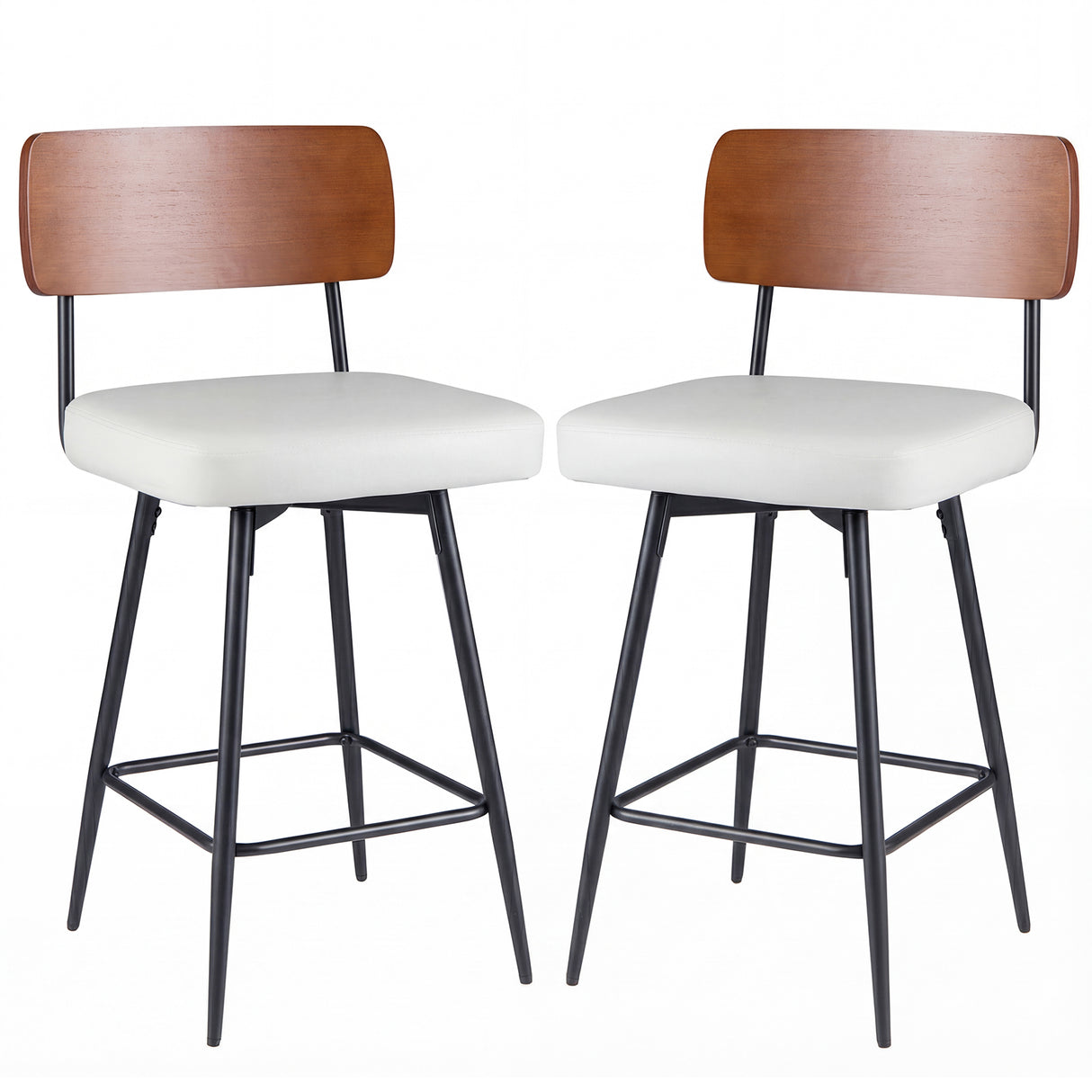 27 Inch Padded Counter Barstools Set of 2 with Metal Legs-White