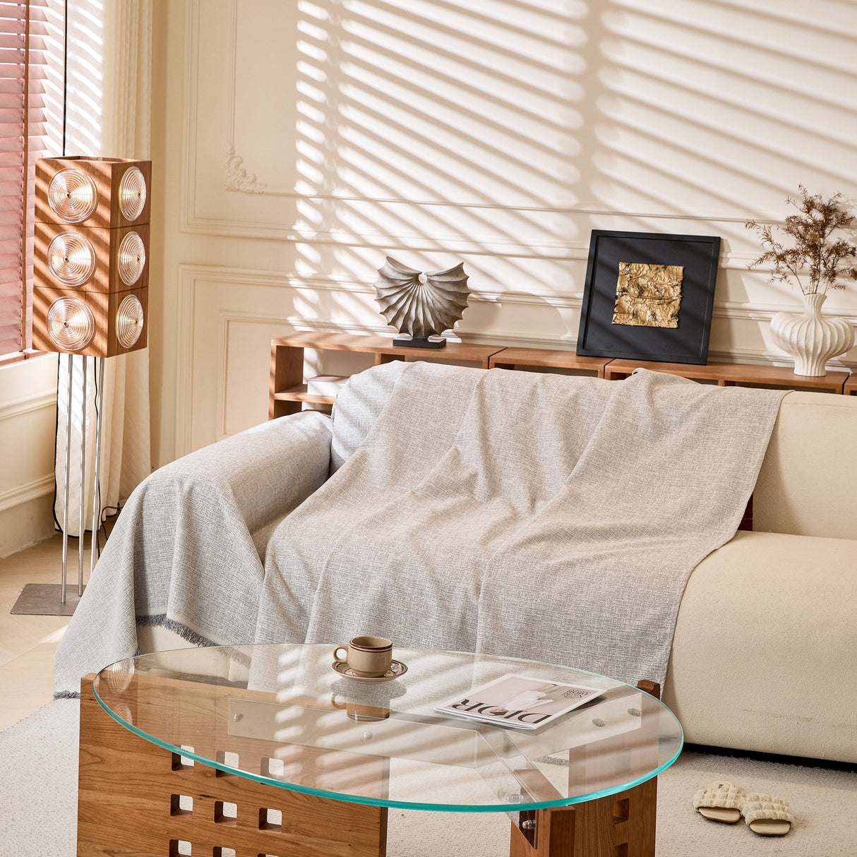 Natural Textured Linen Couch Cover, Breathable & Hypoallergenic Furniture Protector