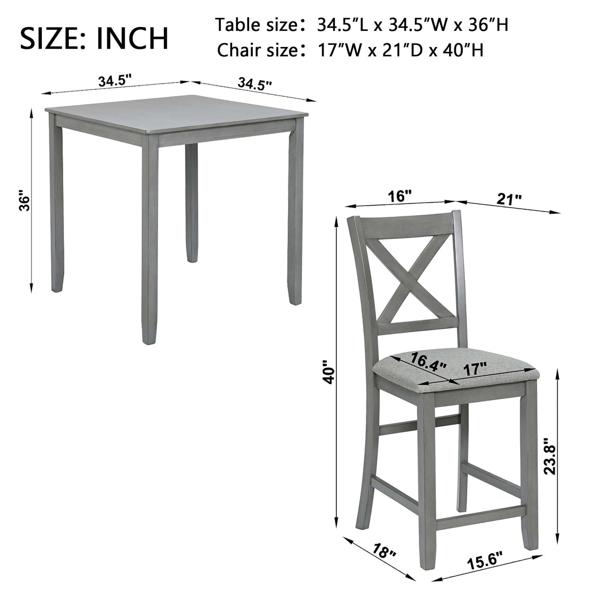 5 Piece Dining Table Set, Wooden Dining Square Table Set For 4 by Couch.com