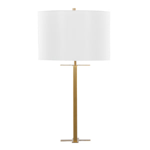 Cosmo 28" Glam Metal Table Lamp in Antique Brass and White Linen