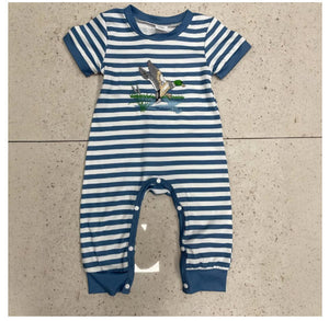 Short Sleeve Striped Embroidery Pattern One-piece