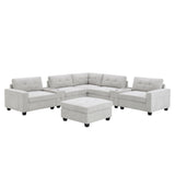 Sectional With Acrylic Table Top U Shaped Couch Set With 2 Consoles USB Charger, Storage Drawers And Pockets Movable Ottoman Tufted Sofa by Couch.com