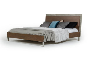 Modern Dark Walnut & Concrete Queen Bed