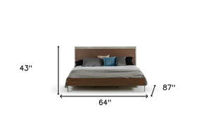 Modern Dark Walnut & Concrete Queen Bed