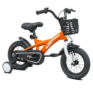 A1401 Kids Bike, 12 14 16 Inch Children Bicycle with Training Wheels, Front V-Brake & Coaster Brake, Basket, for Boys Age 3-7 Years Old