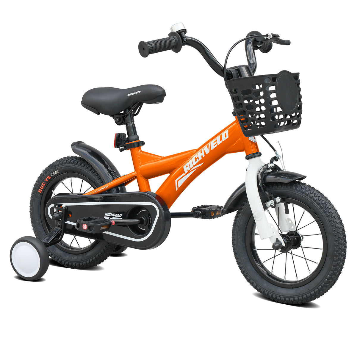 A1201 Kids Bike, 12 14 16 Inch Children Bicycle with Training Wheels, Front V-Brake & Coaster Brake, Basket, for Boys Age 3-7 Years Old