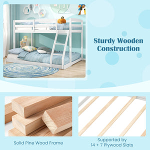Twin Over Full Bunk Bed Low Floor Bunk Bed Frame-White