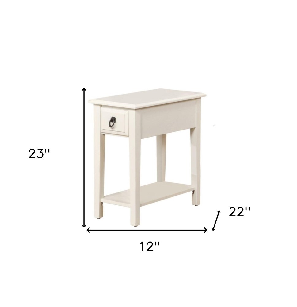 23" White Wood End Table With Drawer And Magazine Holder