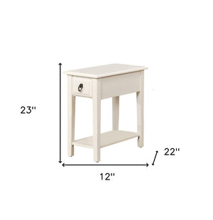 23" White Wood End Table With Drawer And Magazine Holder