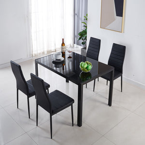 5 Pieces Dining Set, Table Metal Leg Mid-Century Dining Table For 4 - 6 People With Glass Table Top, Pedestal Dining Table, End Table Leisure Coffee Table - Black by Couch.com