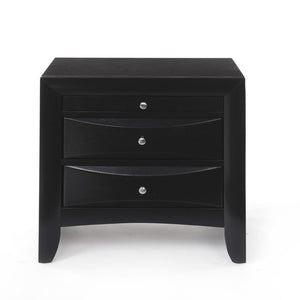 25" Dark Brown Solid Wood Three Drawer Nightstand