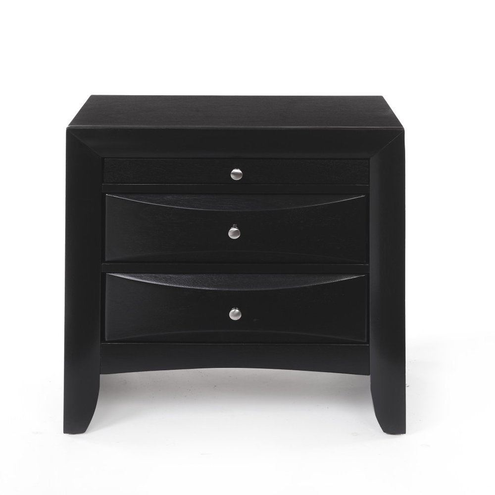 25" Dark Brown Solid Wood Three Drawer Nightstand