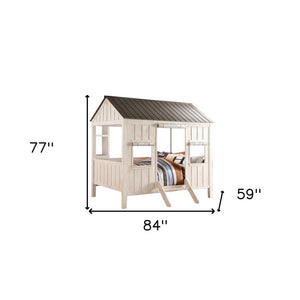 White Solid Wood Full House Bed