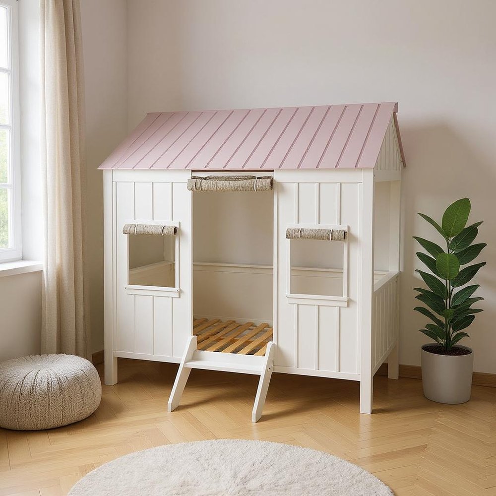 White Solid Wood Full House Bed