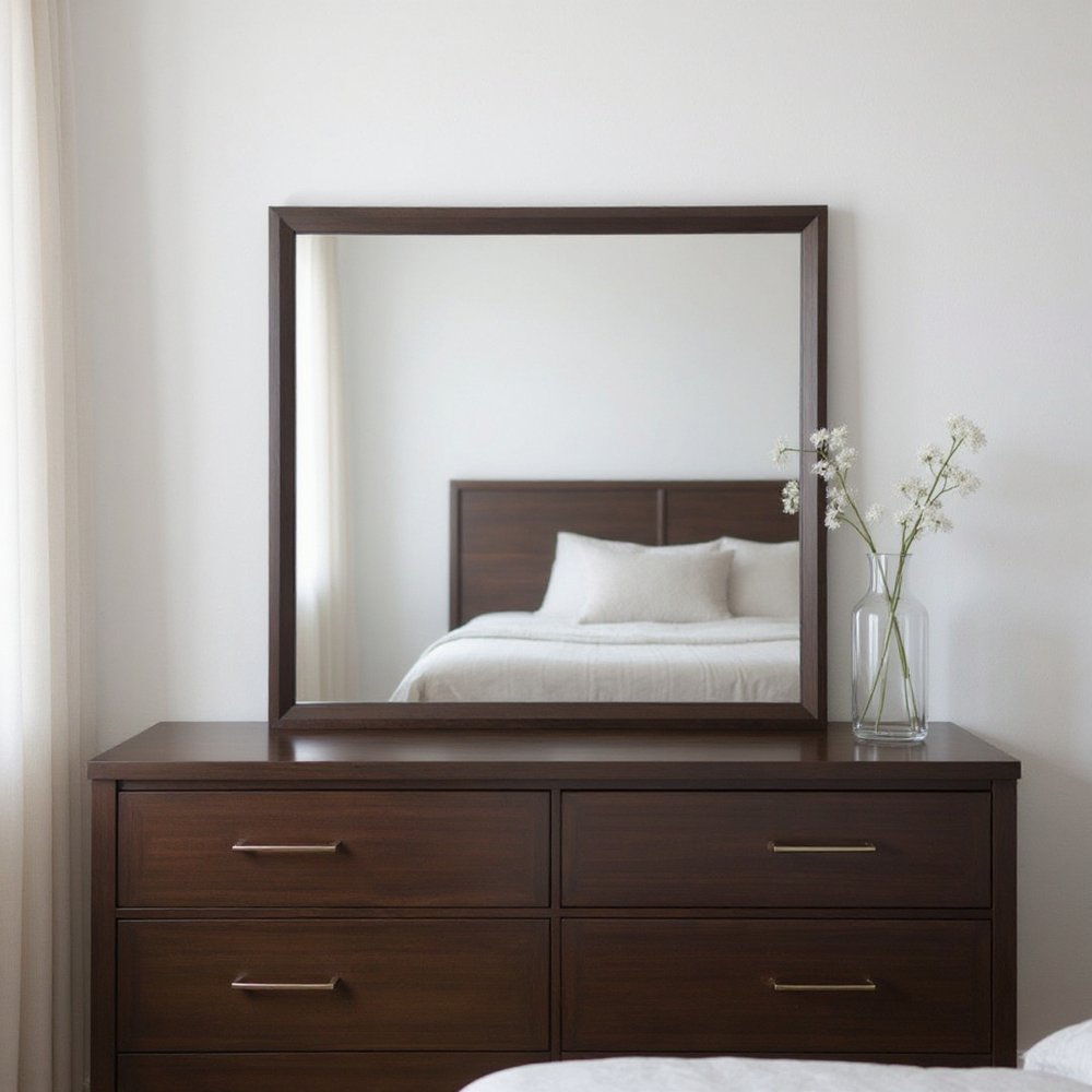 35" Espresso Wood Mounted Dresser Mirror